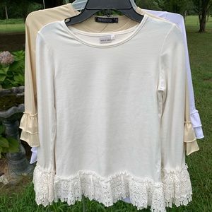 Nuggles 3 pc girl ruffle shirts sz 10,white/cream